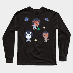 Baby Astronaut Animals in Blue Space Suits Long Sleeve T-Shirt